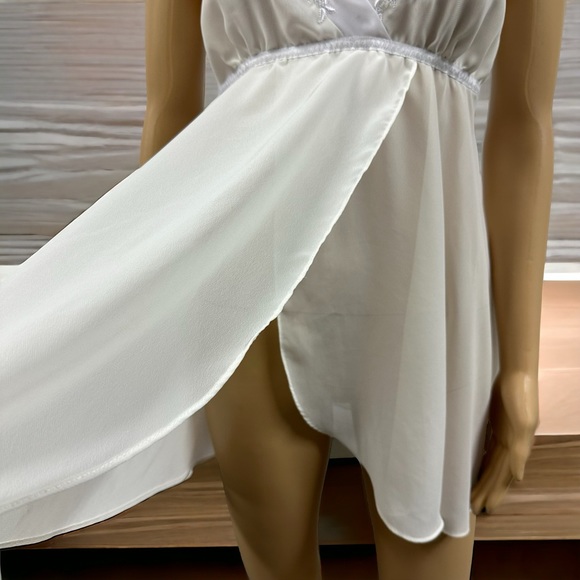 Anthropologie Flora Nikrooz Chemise Lingerie Ivory Embroidered Sequin Neckline M - Picture 5 of 12